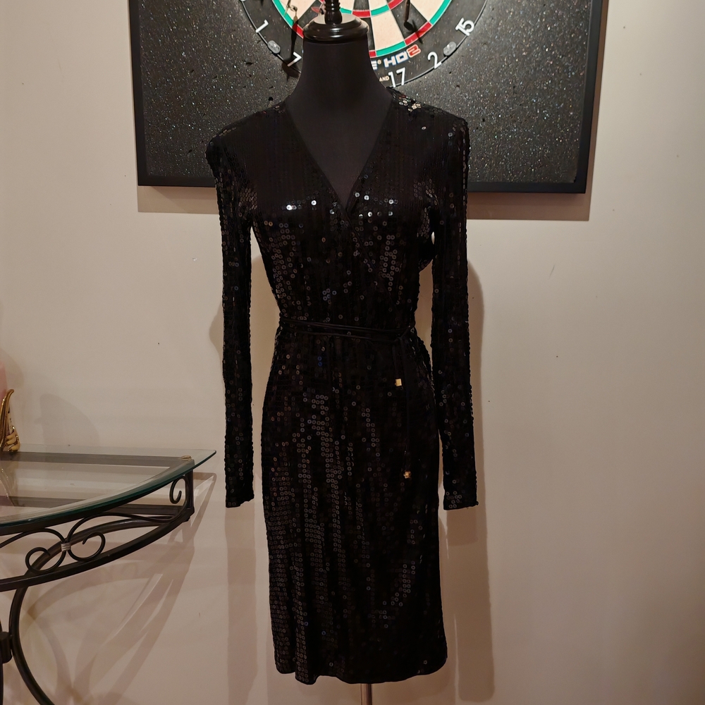 Michael Kors Black Sequin Wrap Dress - size XS or S - Picture 14 of 14